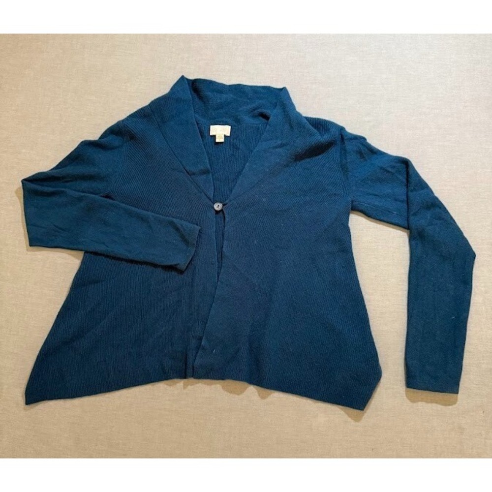 Park Vogel Cashmere Sweater Womens 2 Blue Single Button Open Front Long Sleeve‎